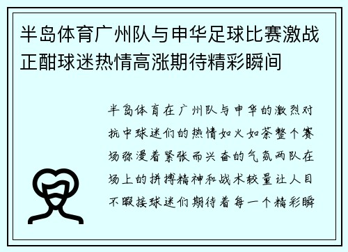 半岛体育广州队与申华足球比赛激战正酣球迷热情高涨期待精彩瞬间
